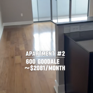 600 Goodale Columbus Ohio apartment open living space with floor to ceiling windows